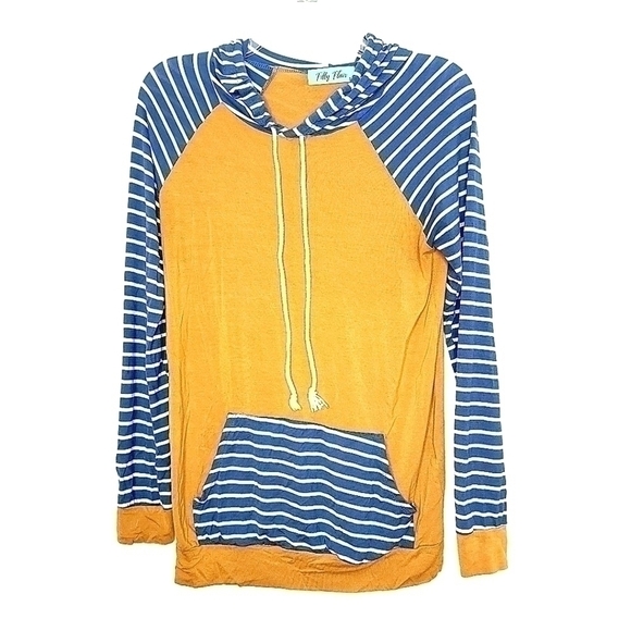 Filly Flair Tops - Filly Flair Women’s Small Brown and Blue White Striped Pullover Hoodie